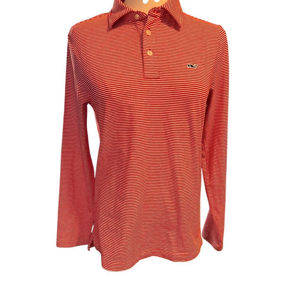 Vineyard Vines Women's Edgartown Polo Red & White Striped Long Sleeve. Size M